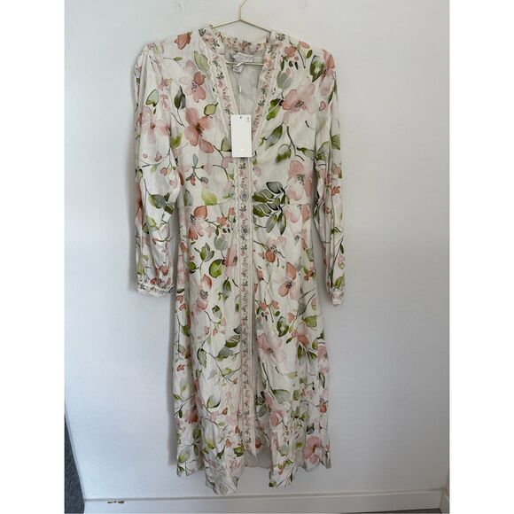 CAROLINE CONSTAS Floral Print Linen Dress Size Small NWT - Picture 1 of 11